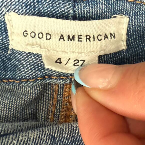 Good American Good Legs Crop Blue665 Light Wash Raw Hem Skinny Jeans size 4 / 27 - Picture 2 of 9